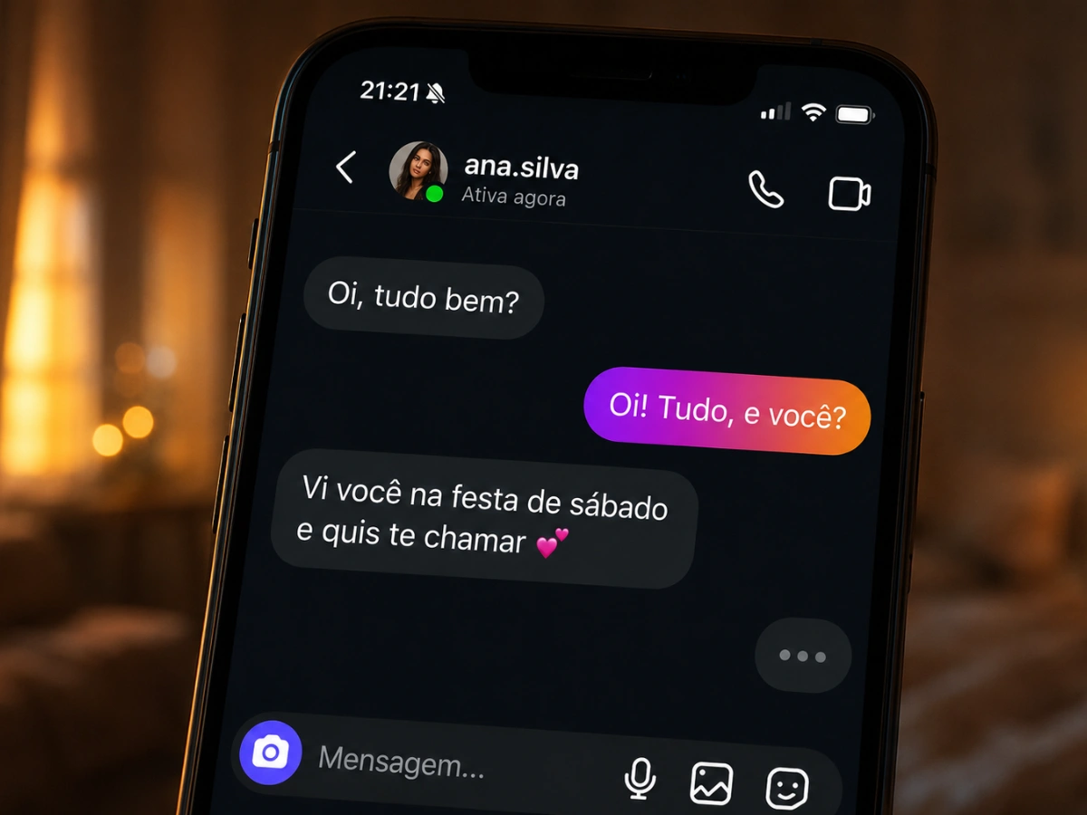 Conversa de Instagram entre o casal — a primeira mensagem trocada.